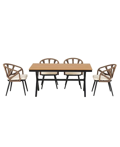 Mondawe Contemporary Outdoor Set with Pe Rattan Chairs and Plastic Wood Table