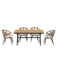 Mondawe Contemporary Outdoor Set with Pe Rattan Chairs and Plastic Wood Table