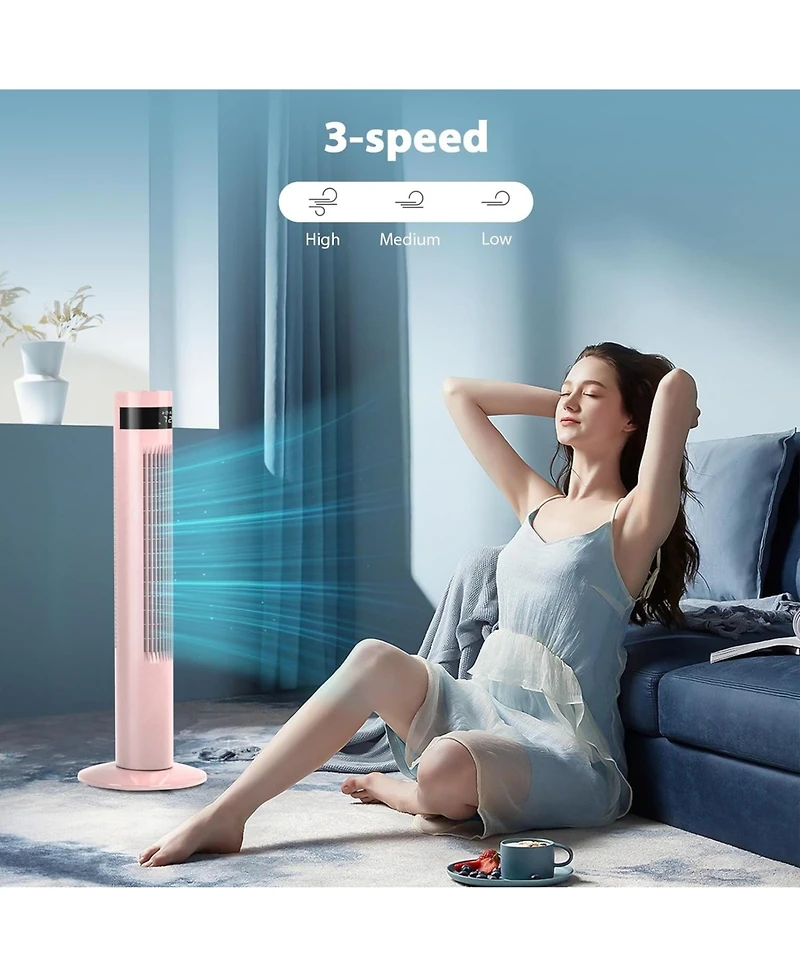 Antarctic Star Tower Fan Portable Electric Oscillating Fan Quiet Cooling Remote Control Standing Bladeless Floor Fans 3 Speeds Wind Modes Timer Bedroo
