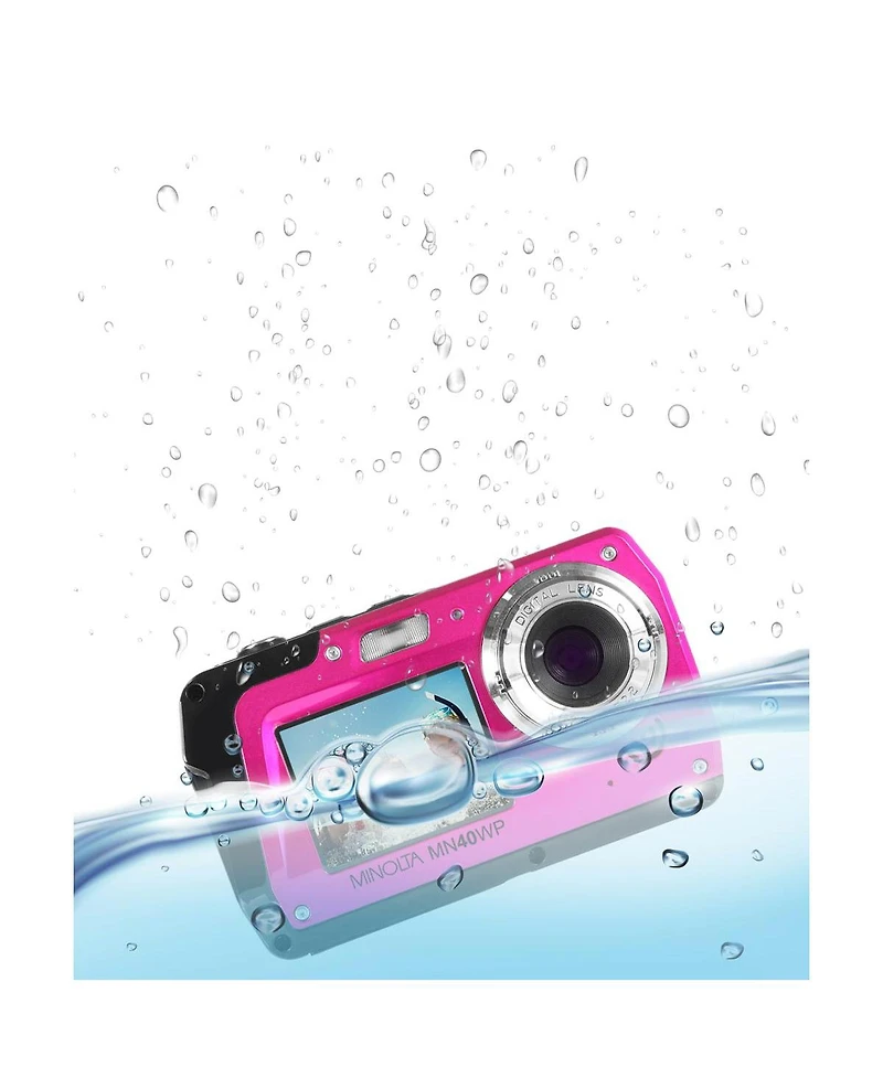 Minolta MN40WP 48MP Qhd Dual Lcd Screen Waterproof Camera, Pink