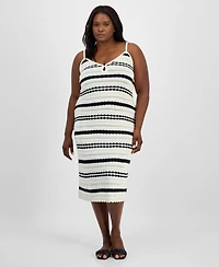 Madden Girl Trendy Plus Striped Pointelle Knit Sleeveless Midi Dress