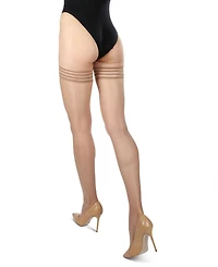 MeMoi Women's Simply Bare Ultra-Sheer Stripe-Top Thigh-High Stockings Mm-108
