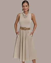 Donna Karan New York Women's Mixed-Media Belted Midi Dress