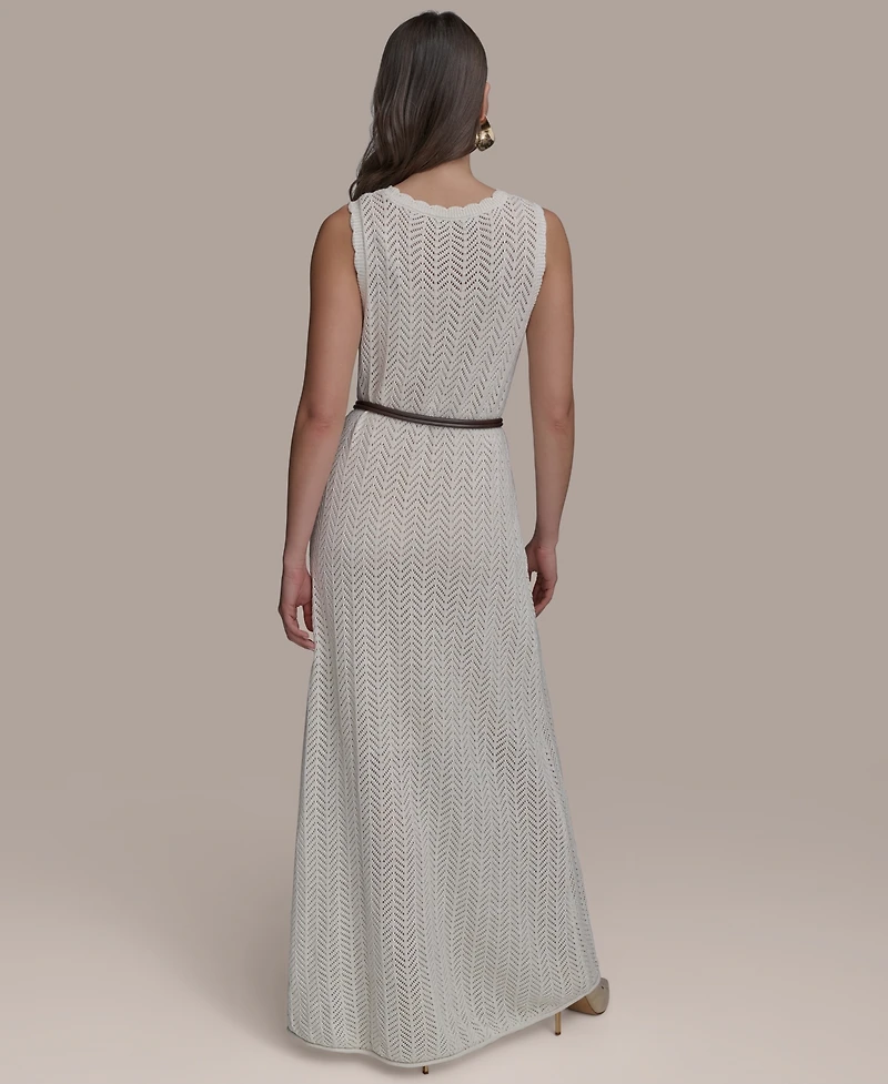 Donna Karan New York Women's Pointelle Knit Belted Dress