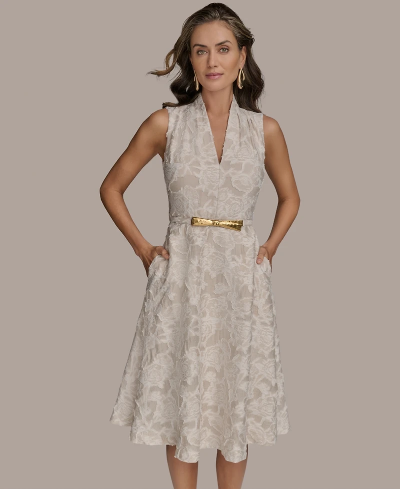 Donna Karan New York Women's Belted Jacquard Dress