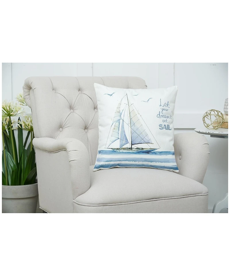 Let Your Dreams Set Sail Embroidered Throw Pillow, 18" x 18"