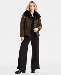 Dkny Women's Faux-Fur-Collar Zip-Front Puffer Coat