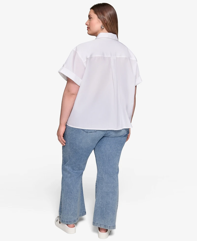 Karl Lagerfeld Paris Plus Cotton Embroidered Camp Shirt