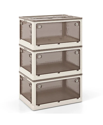 3-Piece Stackable Organizer Bins with Lids – Easy Access Storage with 5 Opening Styles for Home or Office