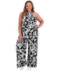 London Times Plus Crisscross Halter Belted Jumpsuit