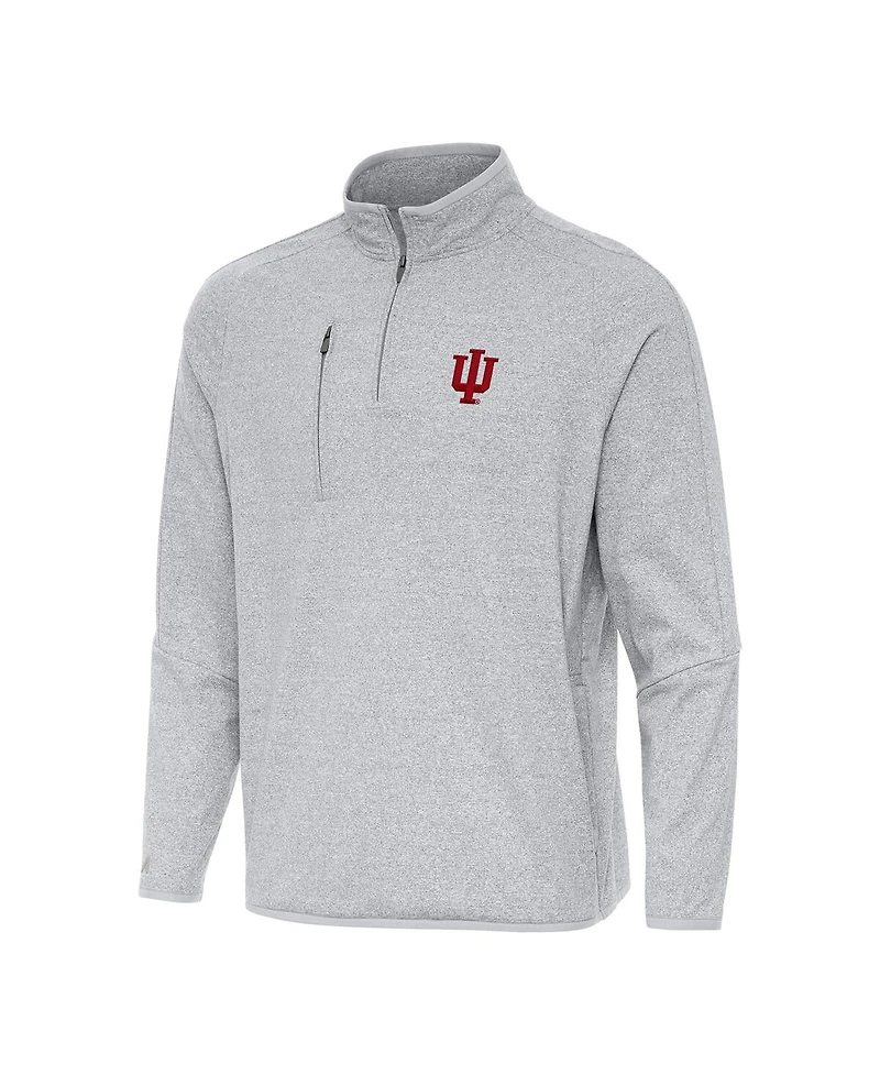 Antigua Men's Heather Gray Indiana Hoosiers Certain Tri-Blend Quarter-Zip Top