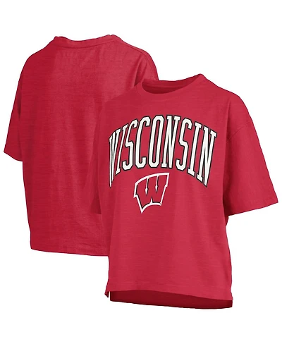 Pressbox Women's Red Wisconsin Badgers Nelson Arch Over Logo Waist Length Oversized Slub T-Shirt