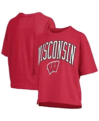 Pressbox Women's Red Wisconsin Badgers Nelson Arch Over Logo Waist Length Oversized Slub T-Shirt