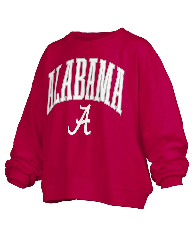 Pressbox Women's Crimson Alabama Crimson Tide Janise Arch Over Logo Waist Length Oversized Pullover Sweatshirt