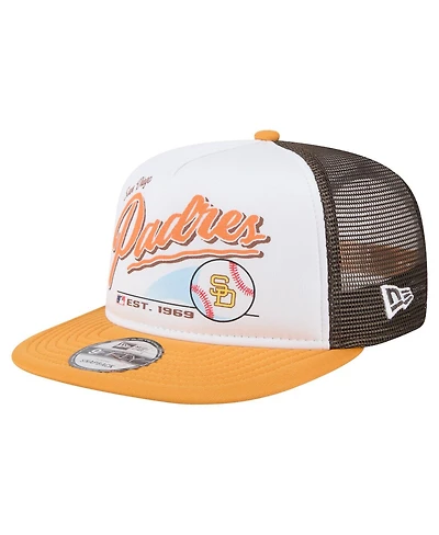 New Era Men's White/Gold San Diego Padres Retro Script Trucker 9FIFTY Snapback Hat