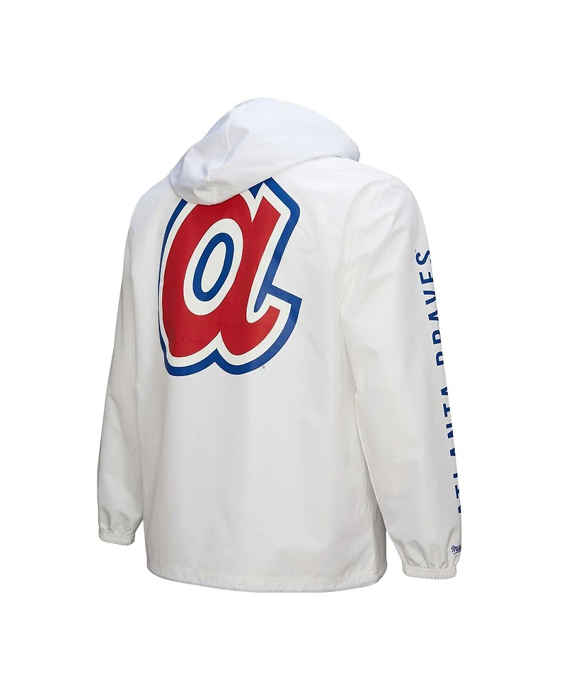 Mitchell & Ness Men's White Atlanta Braves Vintage Full-Snap Hooded Coaches Jacket