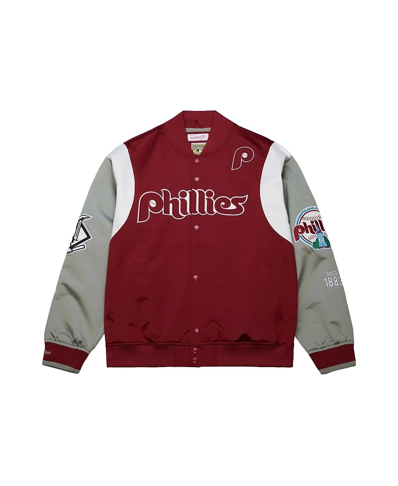 Mitchell & Ness Men's Burgundy/Gray Philadelphia Phillies Cooperstown Collection Team Origins Satin Full-Snap Jacket