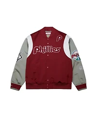 Mitchell & Ness Men's Burgundy/Gray Philadelphia Phillies Cooperstown Collection Team Origins Satin Full-Snap Jacket