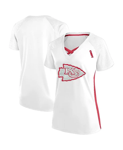 Fanatics Women's White Kansas City Chiefs Plus Glitter Lace-Up V- Neck T-Shirt