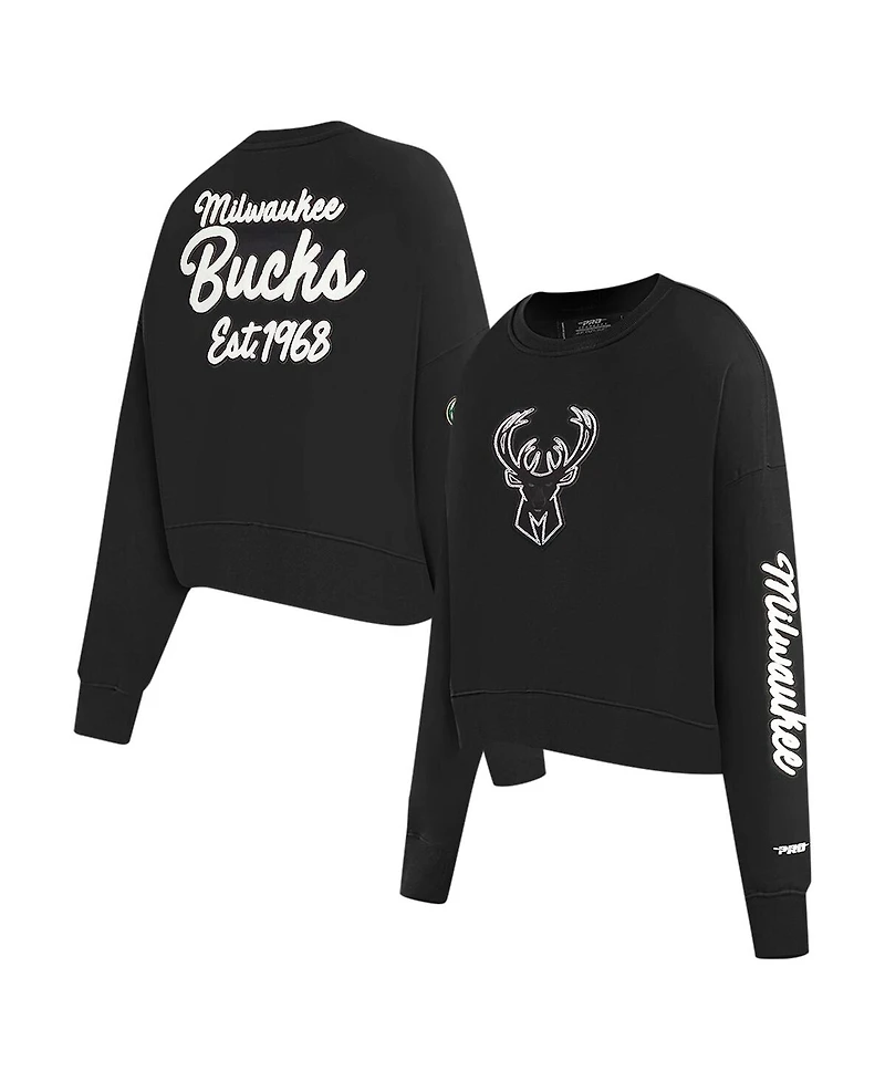 Pro Standard Women's Black Milwaukee Bucks Paint The City Cropped Pullover Sweatshirt