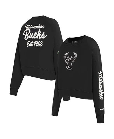 Pro Standard Women's Black Milwaukee Bucks Paint The City Cropped Pullover Sweatshirt