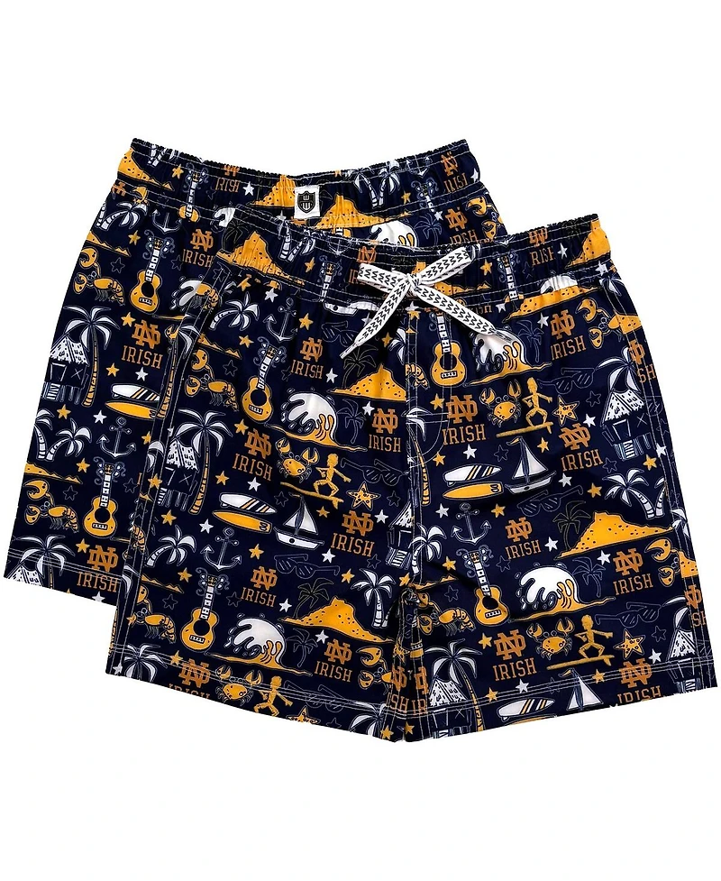 Wes & Willy Big Boys and Girls Navy Notre Dame Fighting Irish Luau Swim Trunks