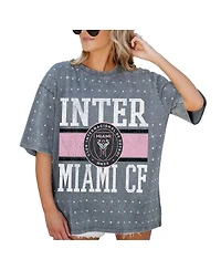 Gameday Couture Women's Gray Inter Miami Cf Oversized Mini Rhinestone Classic T-Shirt