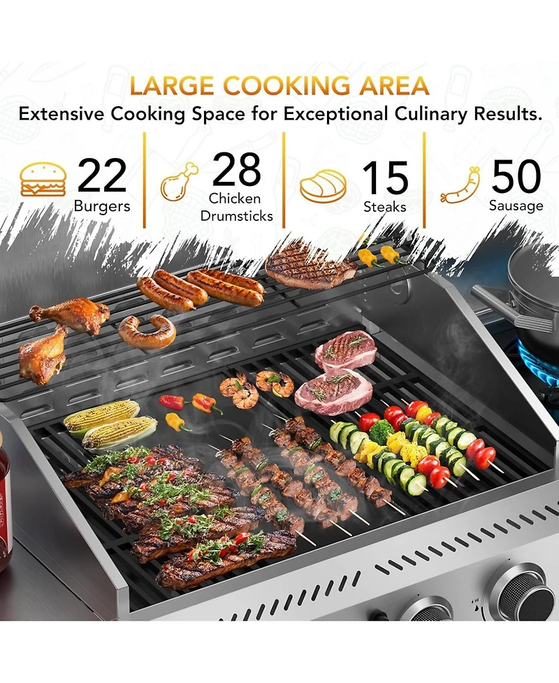 Cowsar Gas Grill,Heavy-Duty Stainless Steel Bbq Grill,4 Burner Gas Grill with Side Burner,42000 Btu Propane Gas Grill for Outdoor Cooking,Barbecue,Gar