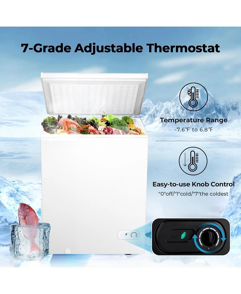 Cowsar Chest Freezer 2.8 Cubic Feet Compact Freezer with 2 Removable Baskets, Free Standing Top open Door Deep Freezer, Adjustable Temperature for Hom