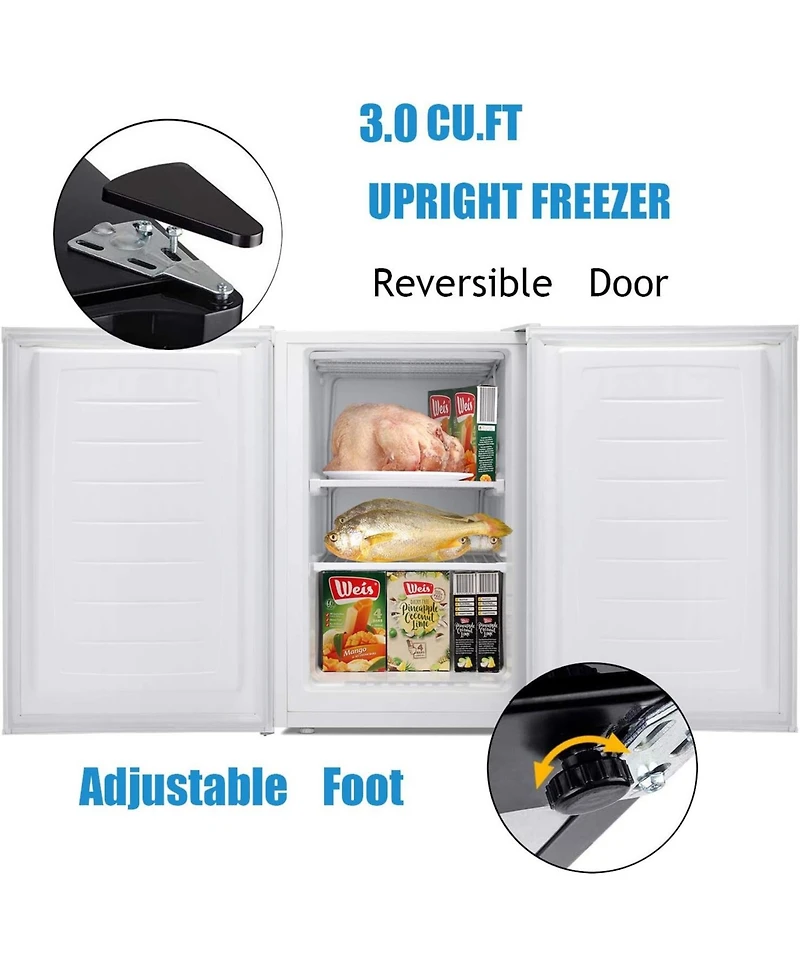 Cowsar Upright Freezer 3.0 Cu.ft, Compact Mini Freezer with Reversible Single Door, Temperature Control, Removable Shelves, Small freezer Stainless St