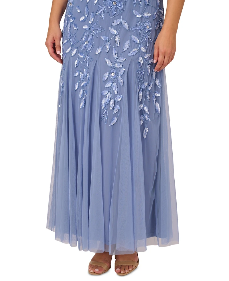 Adrianna Papell Women's Plus Floral-Design Embellished Gown