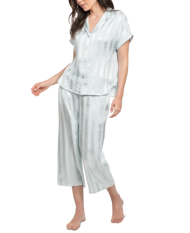 Linea Donatella Women's Athiya Satin Striped Cropped Pajama Set