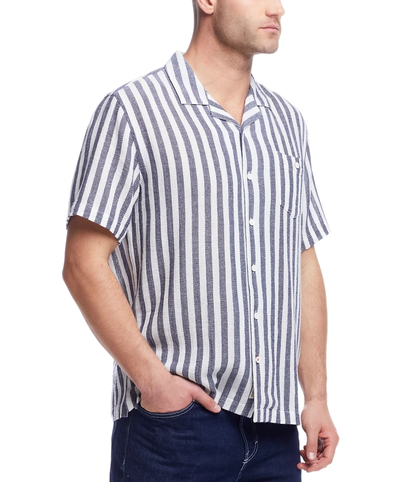 Weatherproof Vintage Men's Airtex Short Sleeve Striped Button-Front Camp Shirt