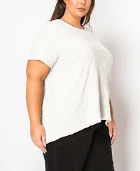 Coin 1804 Plus Spiral Wave Texture Short Sleeve Button Back Top