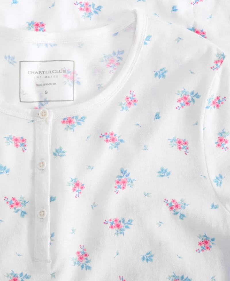 Charter Club Women's Cotton Printed Henley Sleepshirt, Created for Macy's