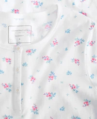 Charter Club Women's Cotton Printed Henley Sleepshirt, Created for Macy's