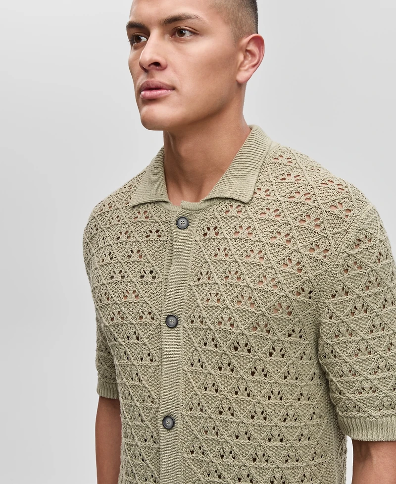 Hugo by Hugo Boss Men's Sommp Short Sleeve Knitted Textured Button-Front Shirt
