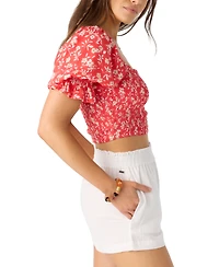O'Neill Juniors' Lorna Printed Smocked Crop Top