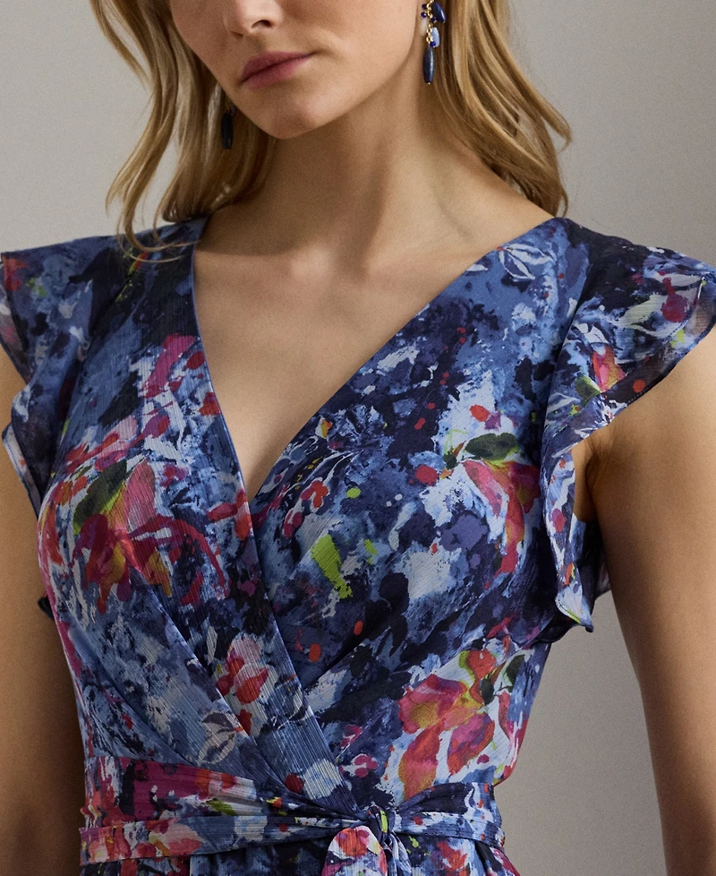 Lauren Ralph Lauren Women's Print Ruffle-Trim Crinkle Georgette Gown