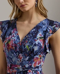 Lauren Ralph Lauren Women's Print Ruffle-Trim Crinkle Georgette Gown