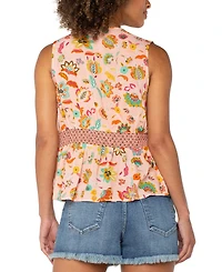 Liverpool Los Angeles Women's Printed Sleeveless Peplum Top