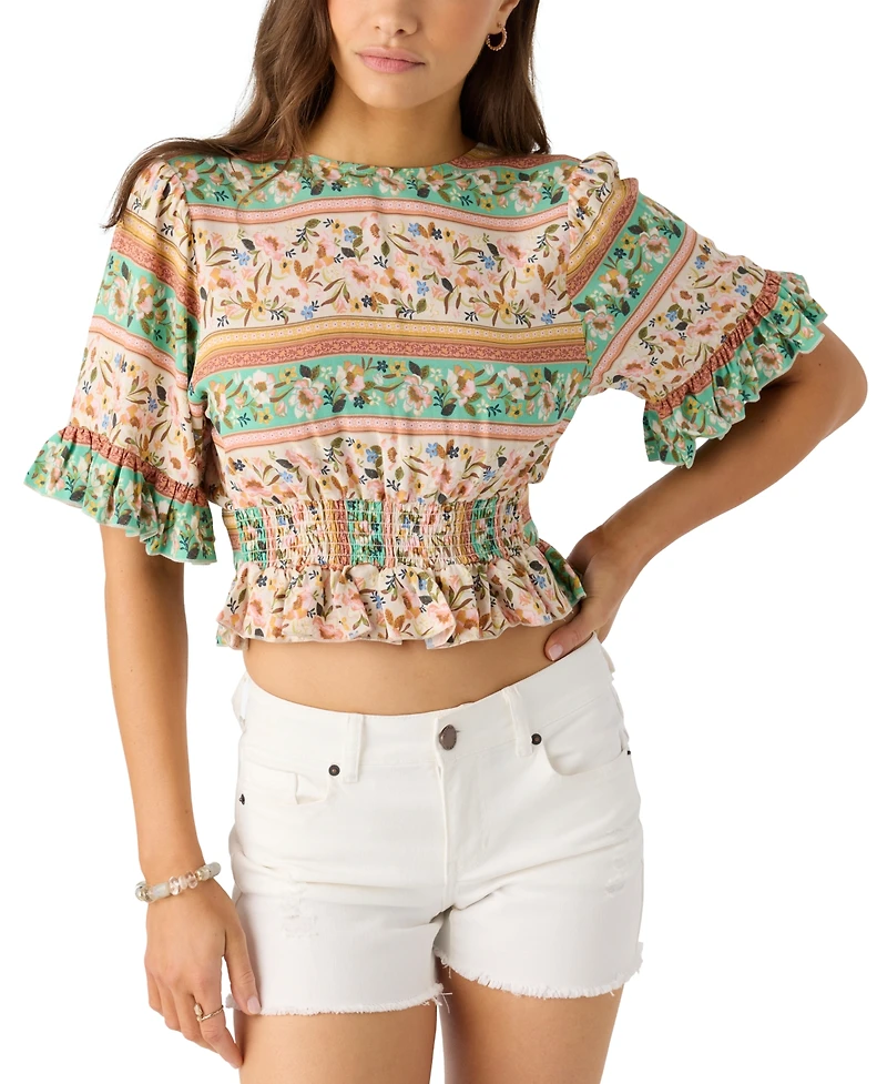 O'Neill Juniors' Harlow Printed Reversible Ruffled Crop Top