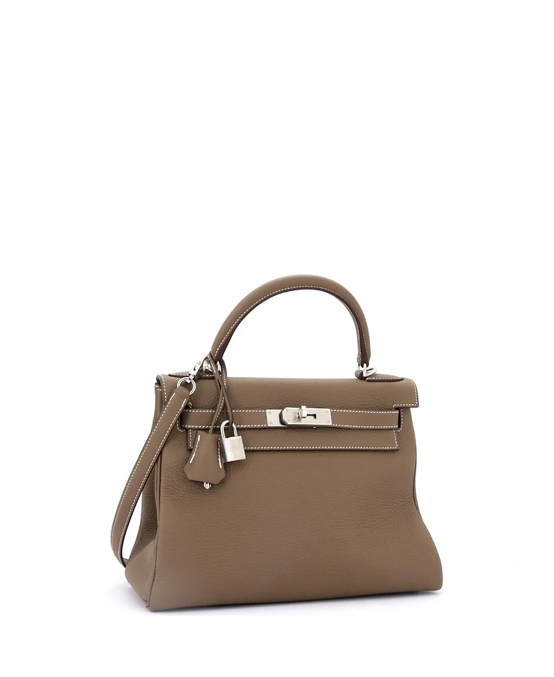 Pre-Owned Hermes Kelly 28 Handbag Grey Togo with Palladium Hardware