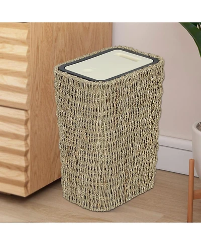 Streamdale Boho 2-in-1 Trash Can and Hamper, 2.6 Gallon, Rattan, Press-Top Lid