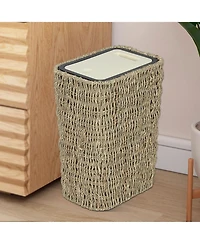 Streamdale Boho 2-in-1 Trash Can and Hamper, 2.6 Gallon, Rattan, Press-Top Lid