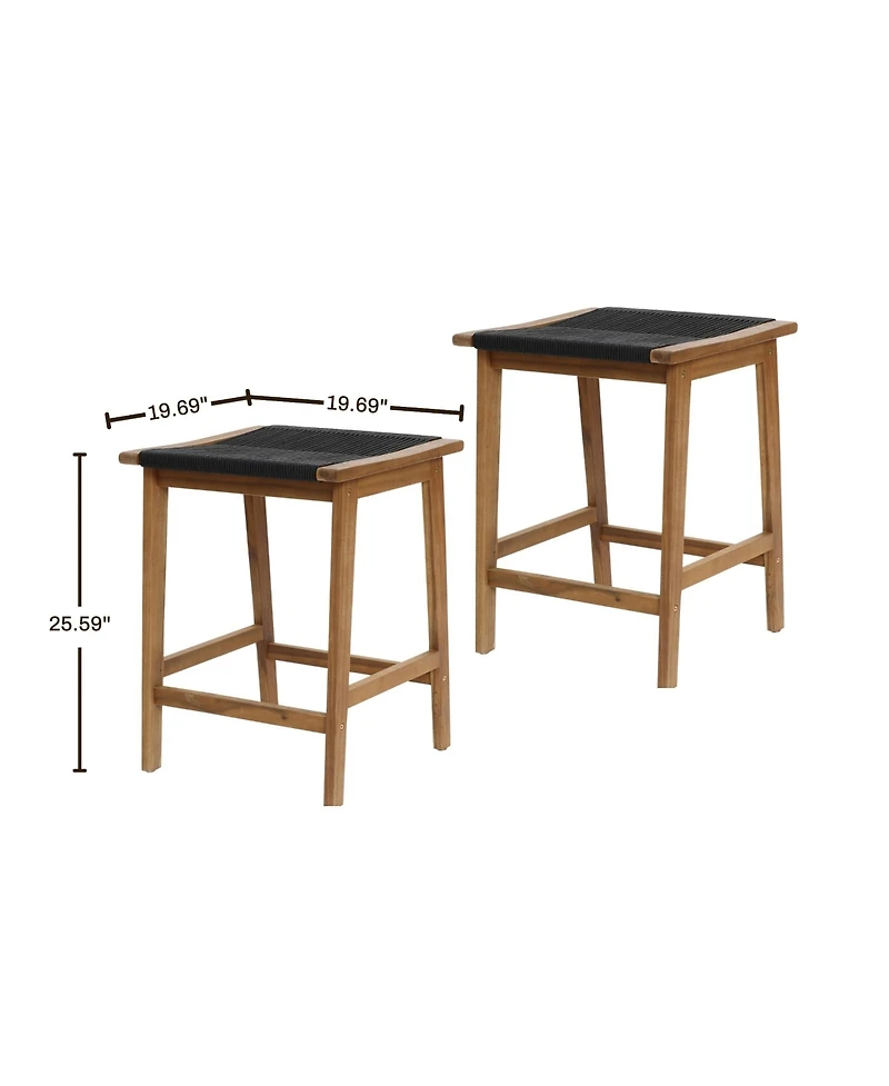 LuxenHome Outdoor Acacia Wood Counter Height Stools, Set of 2