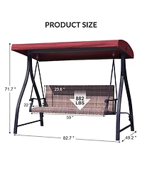Aoodor Outdoor Rattan Patio Swing with Adjustable Canopy, Built-in Quick-drying Foam Seat, Stylish Design,for Porch,Garden,Yard