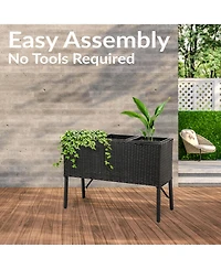 3-Section Wicker Raised Planter Bed for Indoor or Outdoor Use - Black