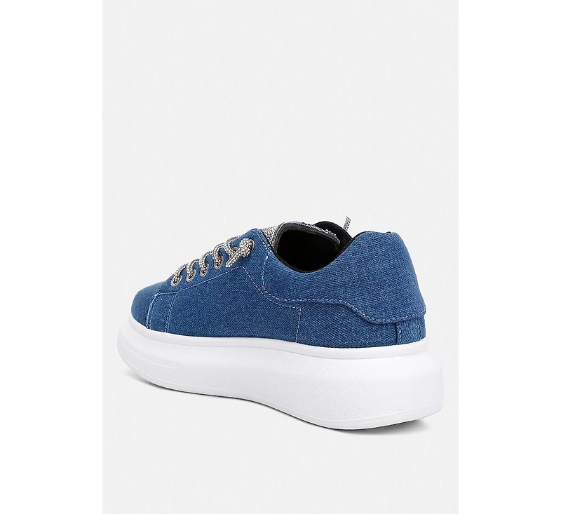 ena rhinestone embellished denim sneakers