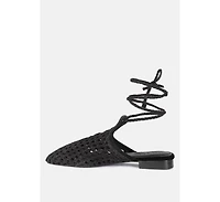 Tutsi Womens Handwoven Honeycomb Tie Up Flat Mules
